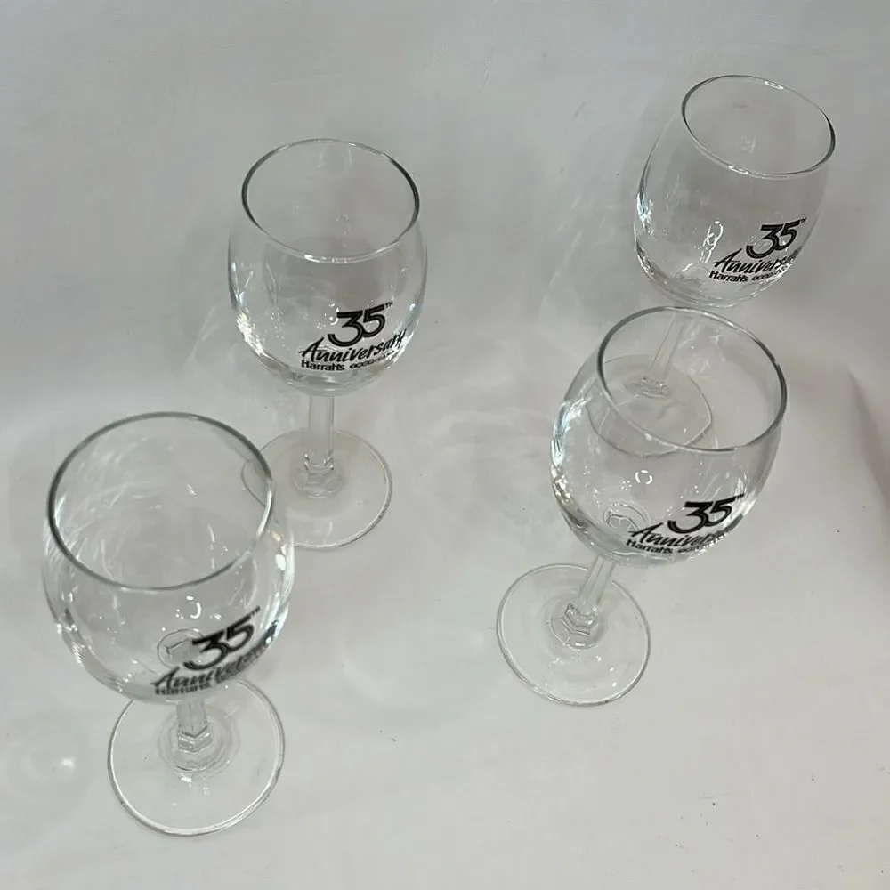 Harrah’s Tropicana Wine Glasses 35th Anniversary Laughlin Nv 8 Oz Each Set 4 New